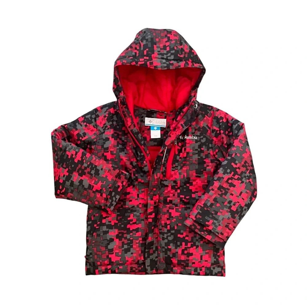 Columbia Kids‎ Winter Coat XXS (4/5) Red Camo Hooded Insulated Full Zip Jacket